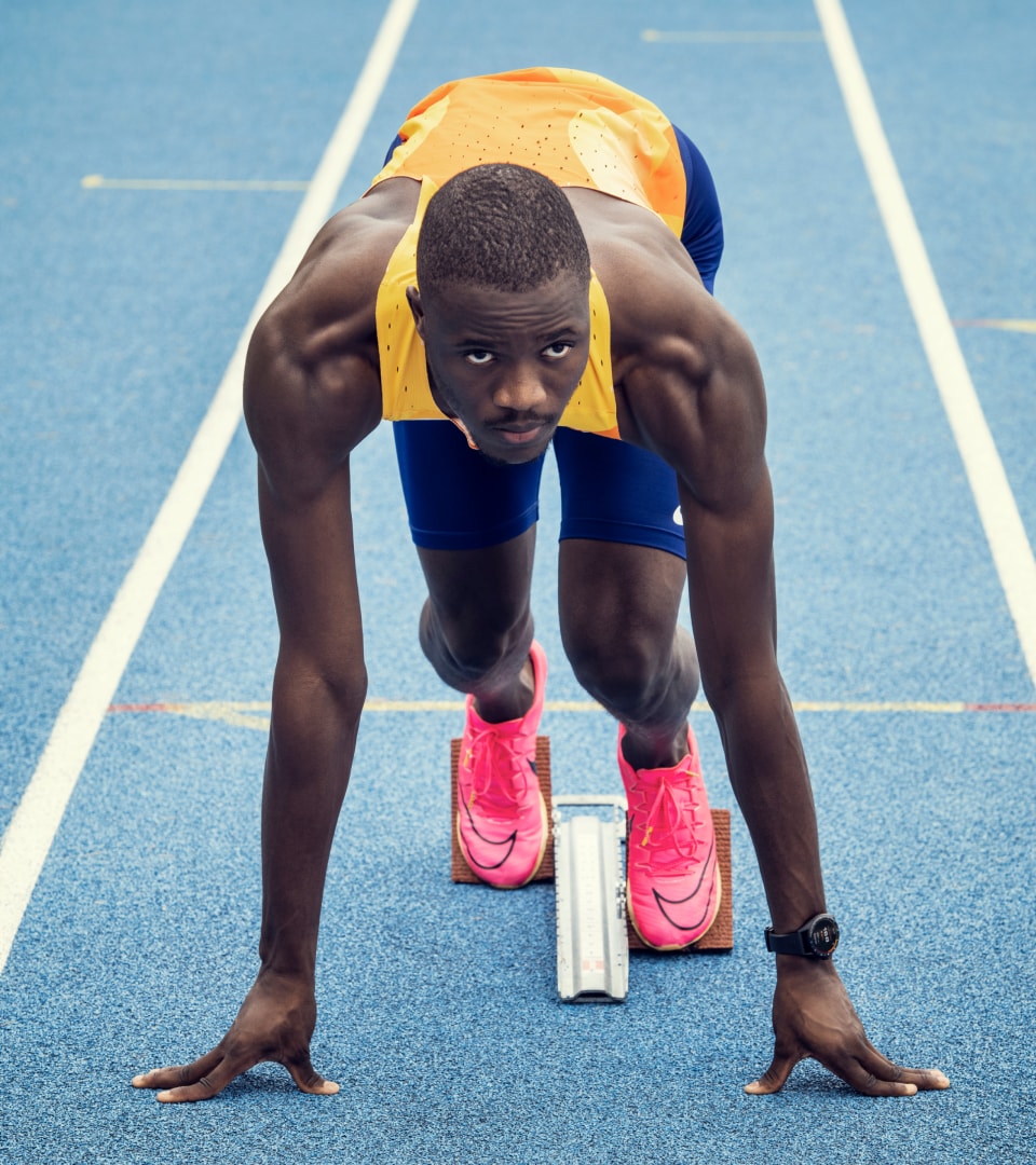 Letsile Tebogo wearing TAG Heuer Connected Watch