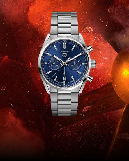 TAG Heuer（泰格豪雅）計時腕錶配備優雅指針及黑色橡膠錶帶