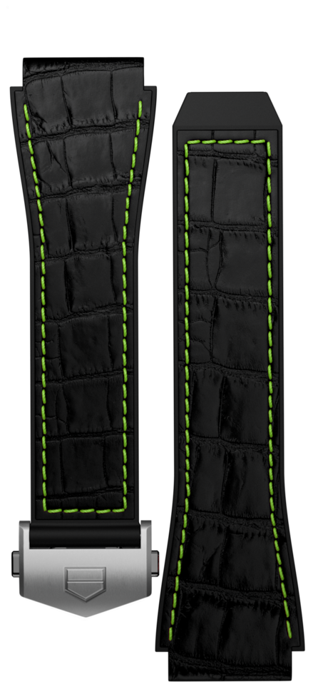 Armband aus schwarzem Kautschuk mit hellgrünen Akzenten Calibre E3