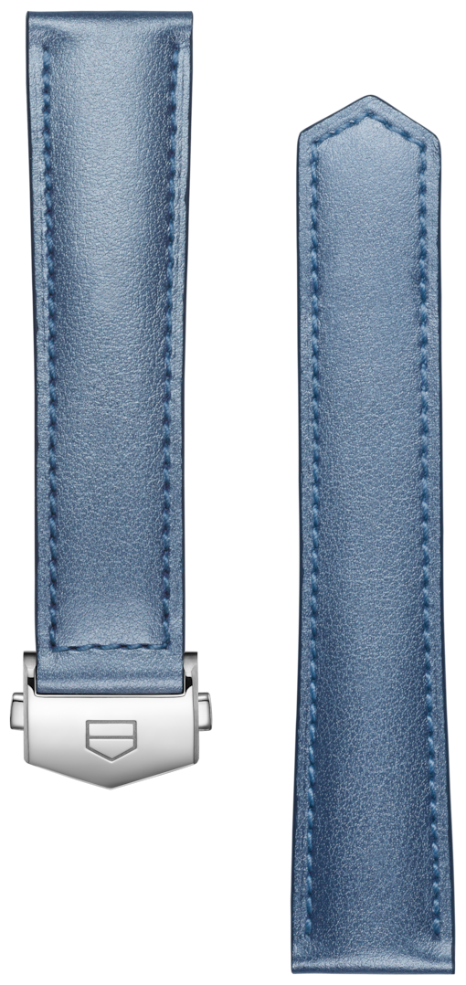 TAG HEUER CARRERA حزام من الجلد باللون الأزرق المعدني مقاس 39 ملم 