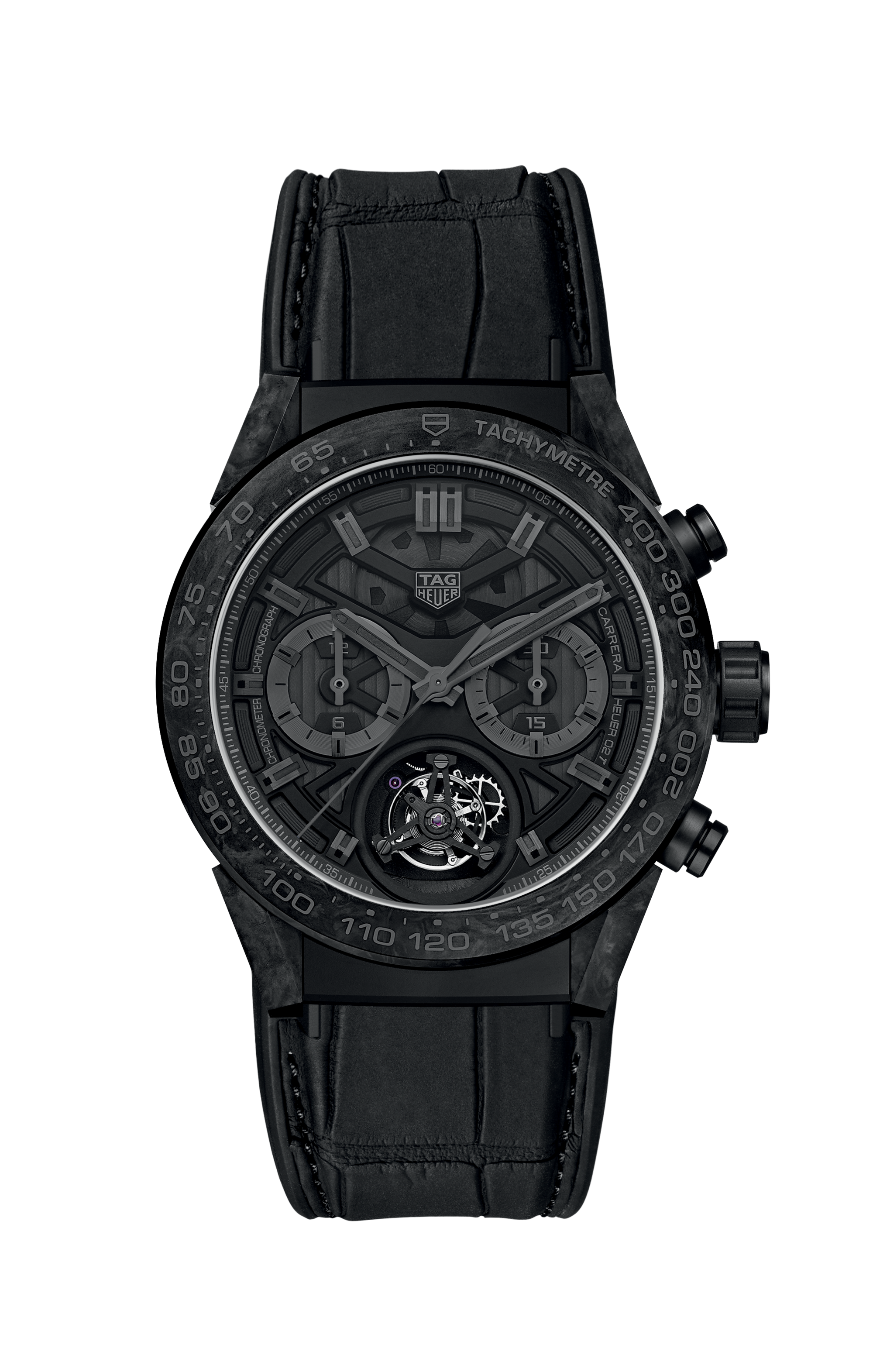 Correa piel negra perforada reloj TAG Heuer Carrera FC6205 20mm