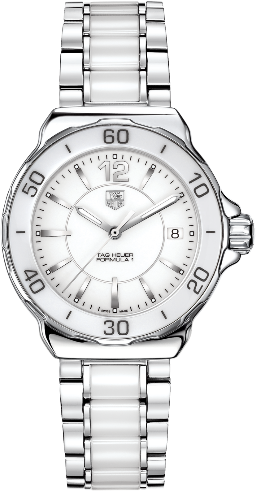 電池交換済 TAG Heuer タグホイヤー フォーミュラ1 WAH1211 BA0861 デイト 200m防水 白 ホワイト SS ステンレス CE セラミック レディース クォーツ【6ヶ月保証】【腕時計】【中古】 トケマー:【現金特価】 タグホイヤー WAH1211.BA0861 フォーミュラー1