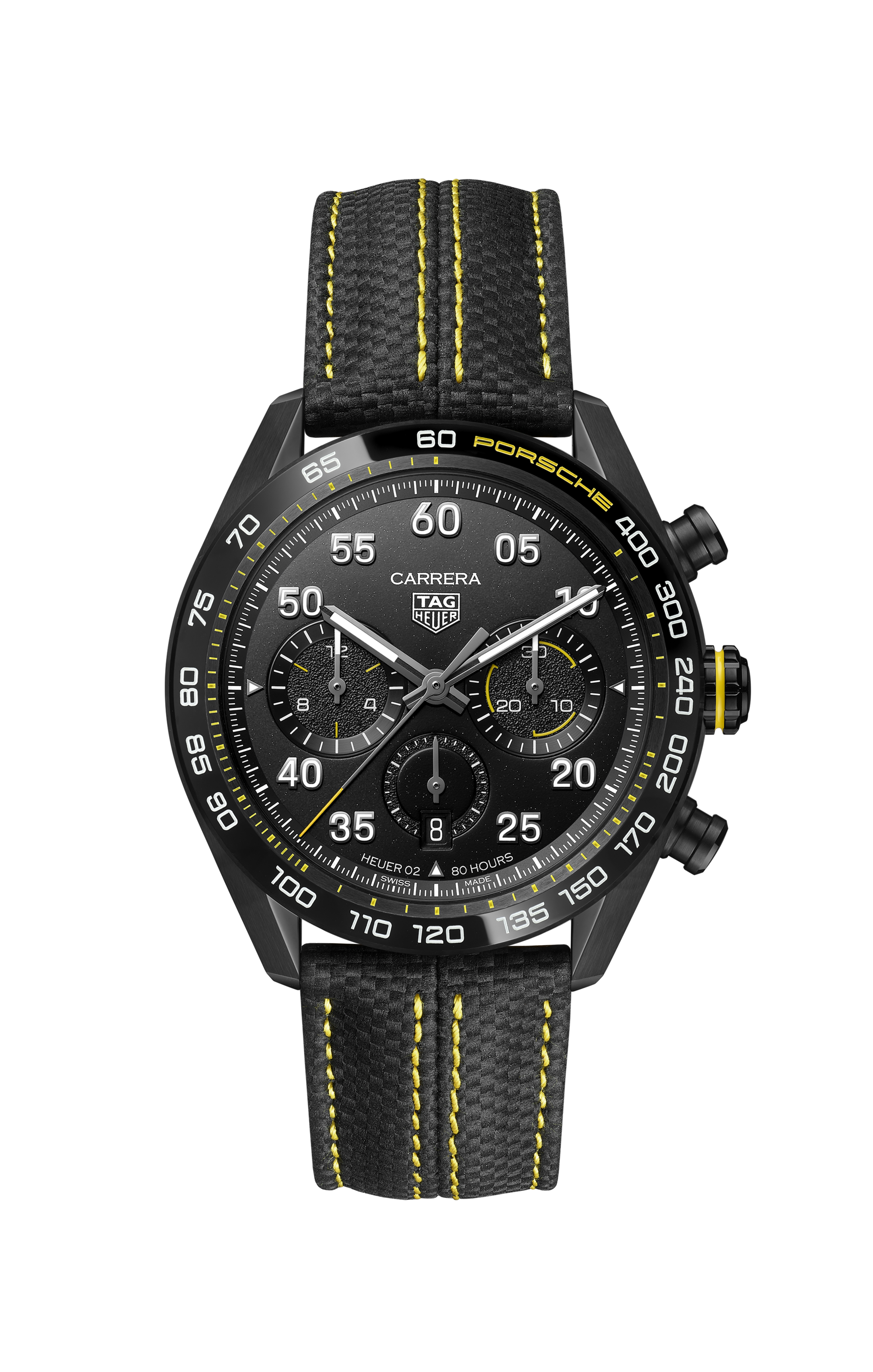 TAG Heuer Carrera Chronograph x Porsche Yellow Racing CBN2A1H.FC6512 Automático, 44 mm, Aço revestido em DLC preto