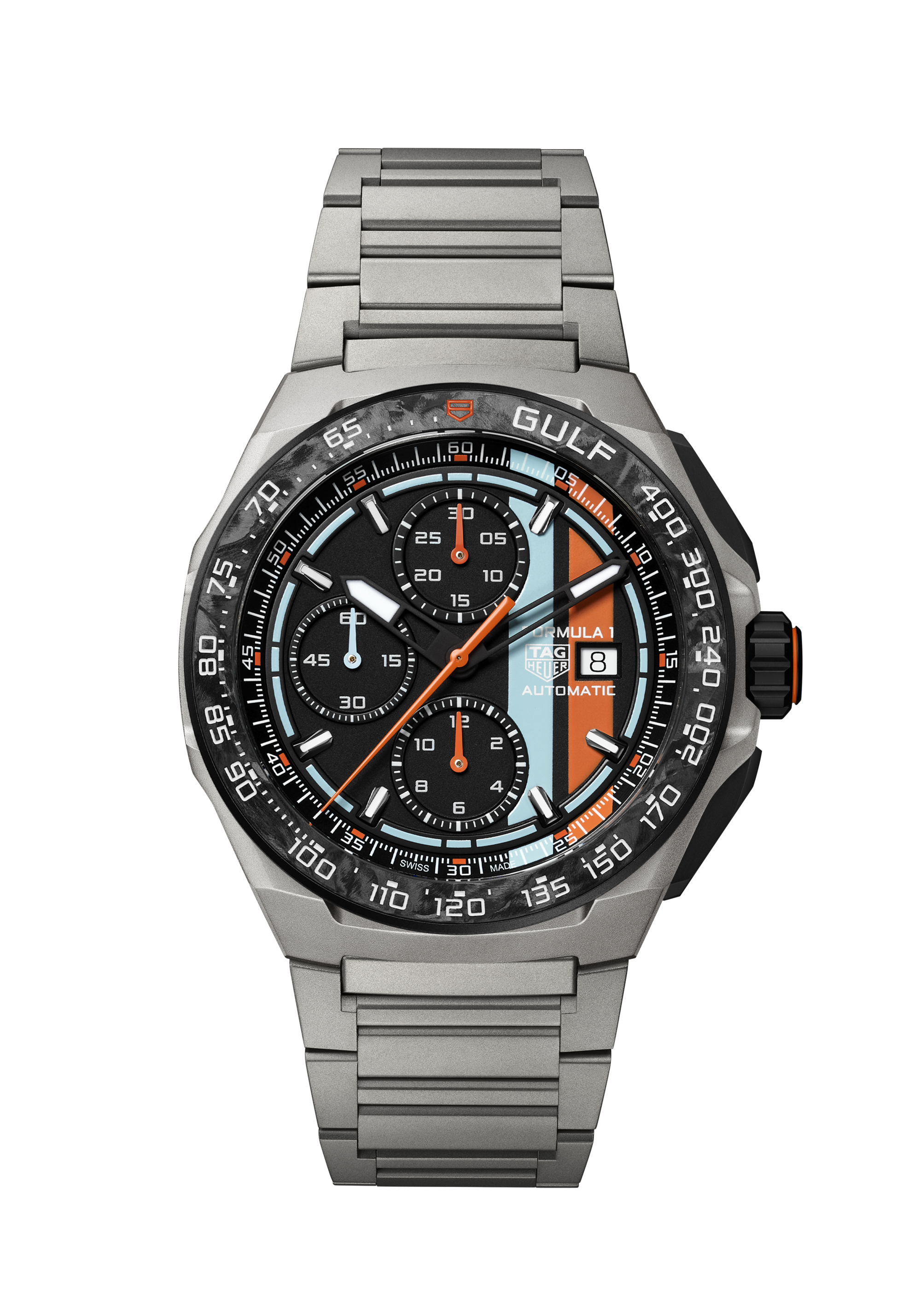TAG Heuer Formula 1 Chronograph x Gulf CBZ208B.BF0009 Automatic, 44 mm, Titanium coated with black DLC
