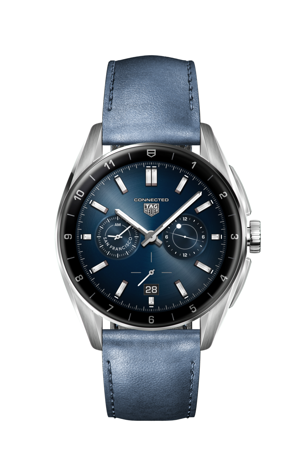 TAG Heuer Connected Steel case 42 mm Grained Blue Leather Strap
