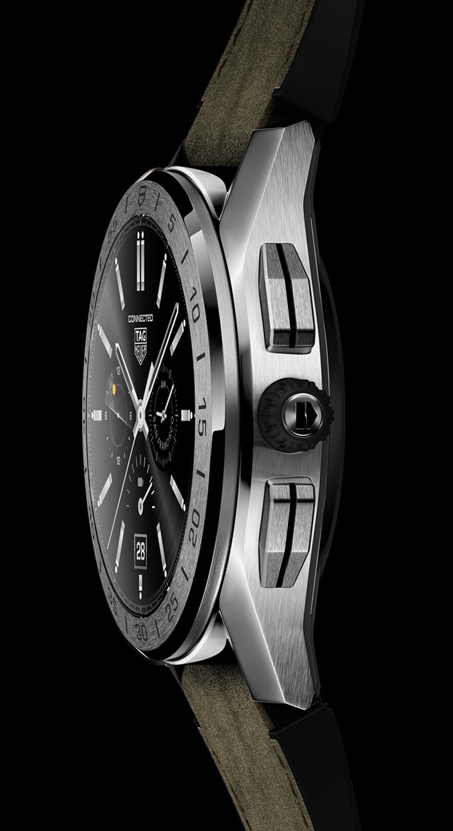 TAG Heuer Connected - Steel Case 45 mm - Khaki Rubber and Leather