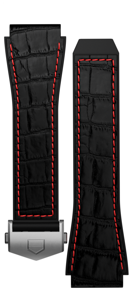 Correa de caucho negro con notas rojas