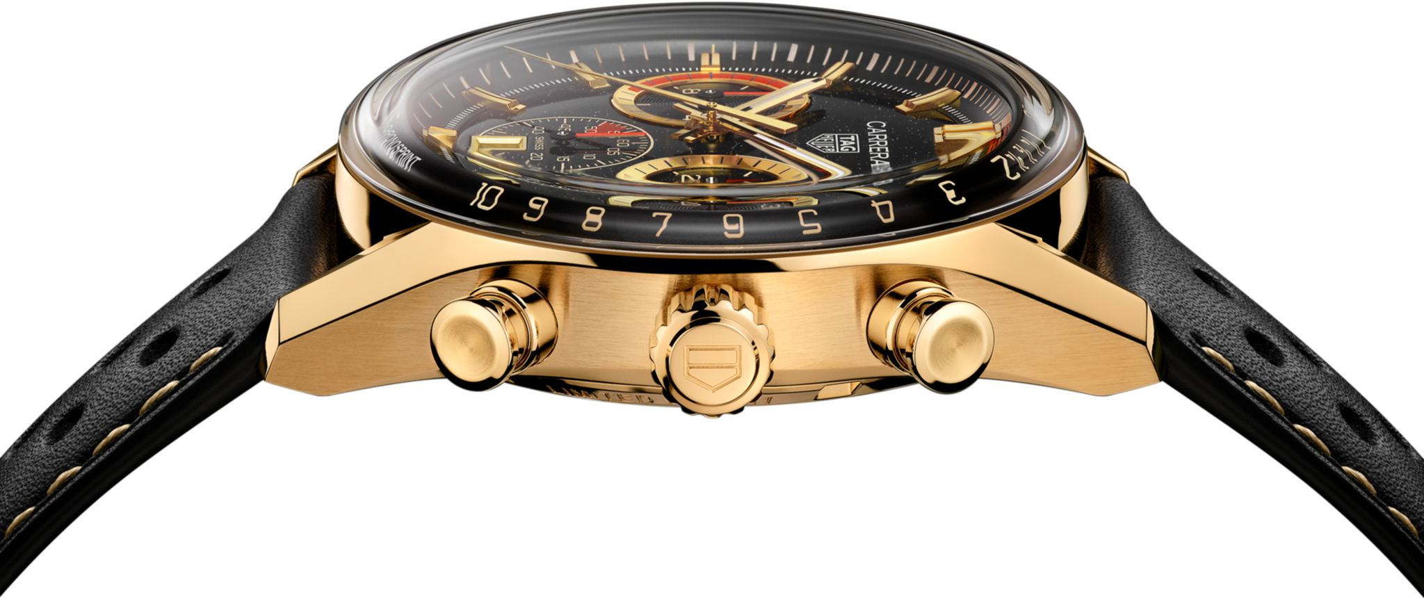 TAG Heuer、ゴールド ブラック レザーベルト時計です(๑•̀ㅂ•́)و✧ TAG Heuer Carrera Chronosprint x Porsche Rallye - 42 mm - CBS2041