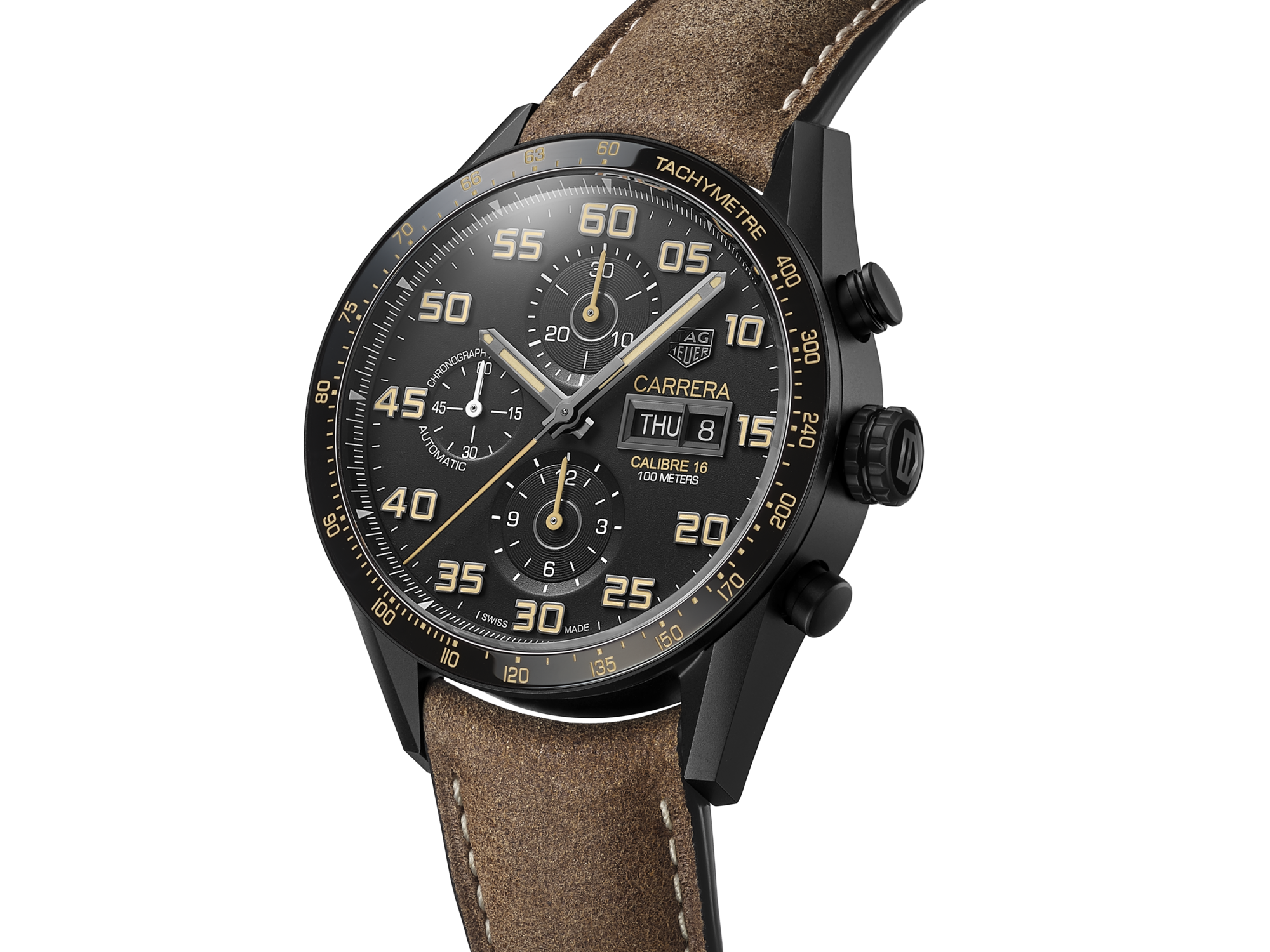 tag heuer calibre 16 brown leather band