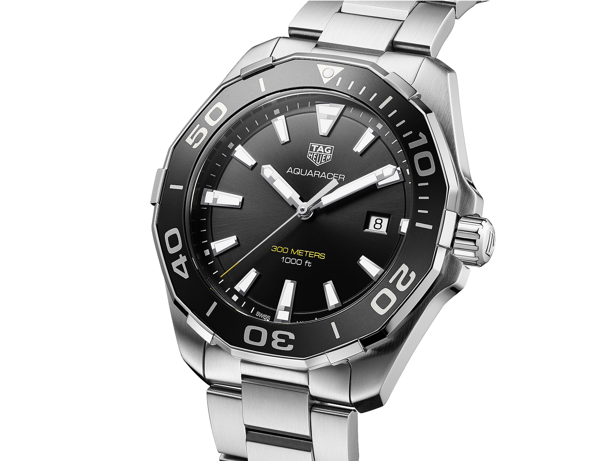 TAG Heuer Aquaracer Stainless Steel Men's Watch Big Date Ref. WAY111Z Box & Papers