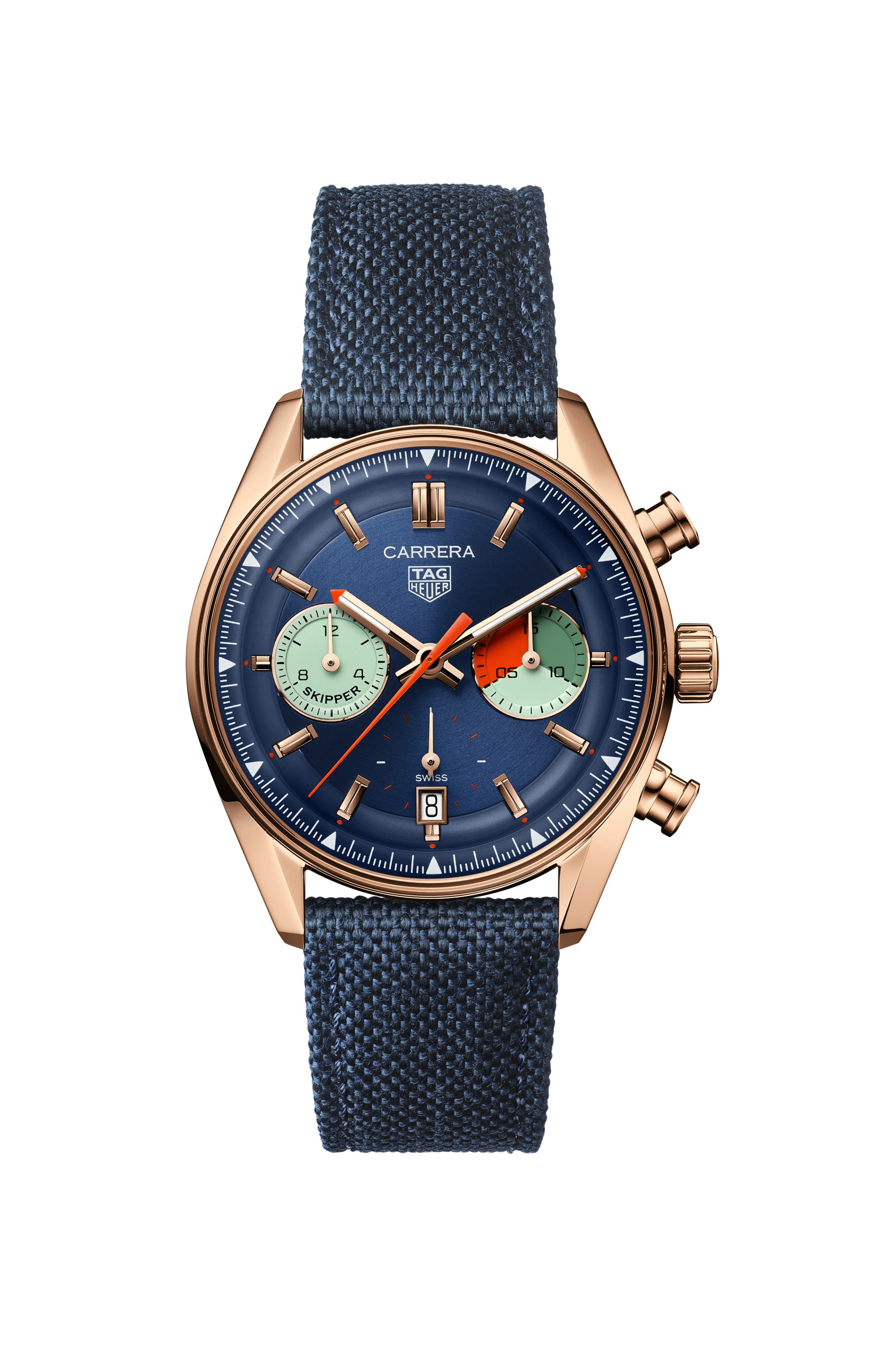 TAG Heuer Carrera Blue Fabric Gold 18K 5N Blue