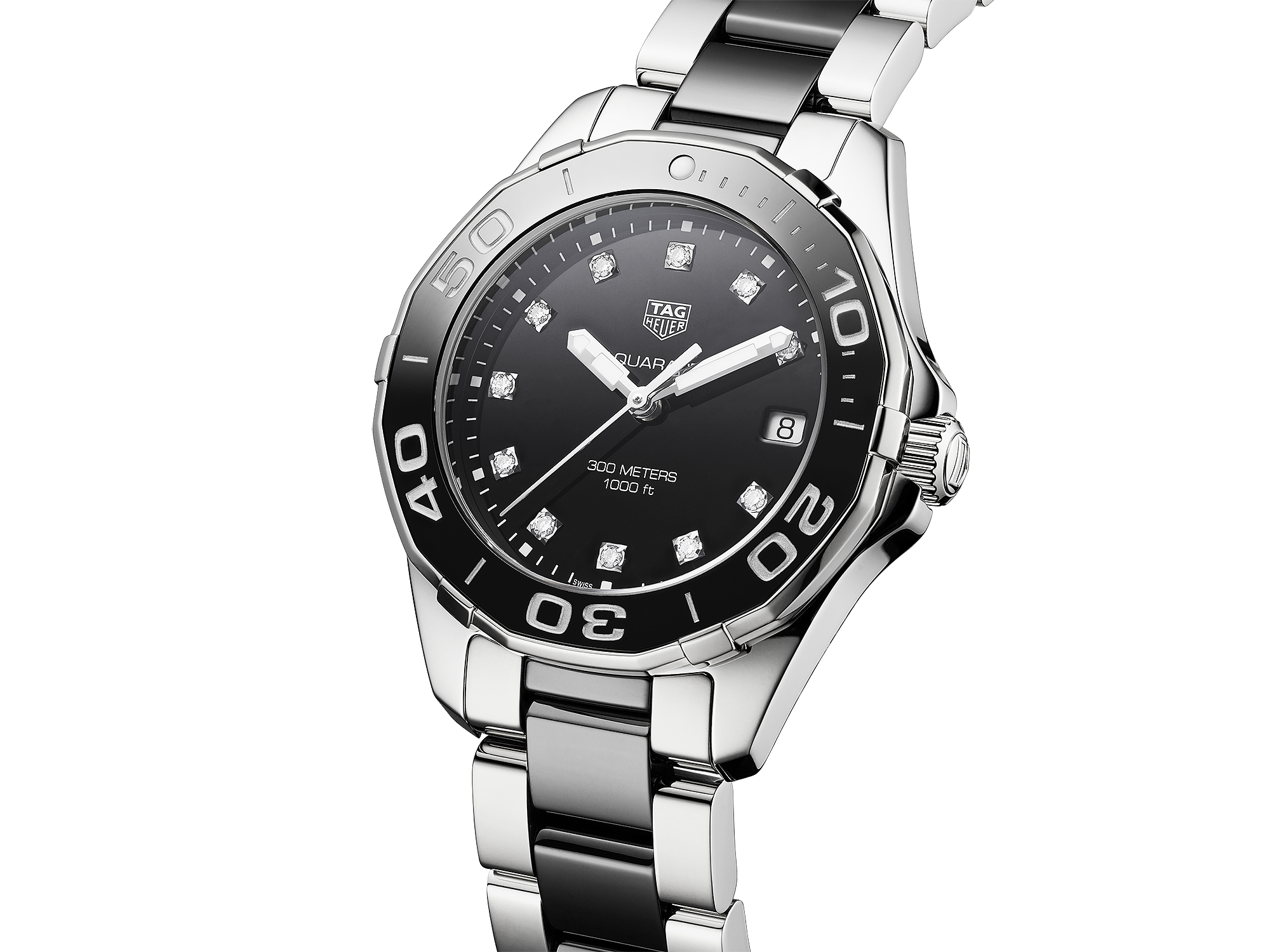 TAG Heuer Aquaracer Black Dial Diamond Steel Ladies Watch WAF141D